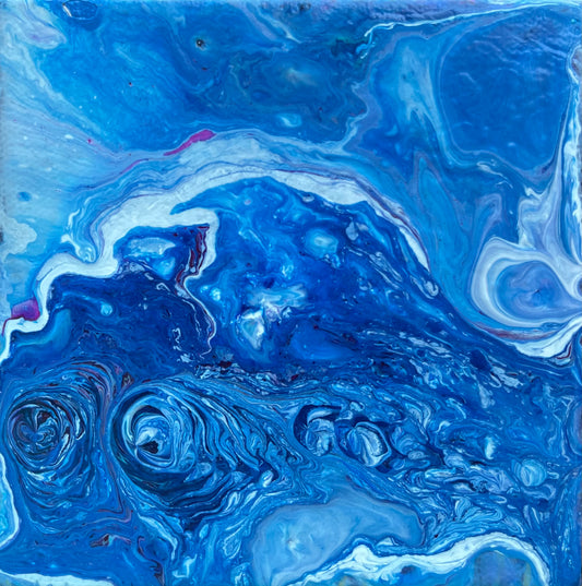 Mini Ocean Abstract Art Fluid Painting, 5" x 5" Original Flow Art