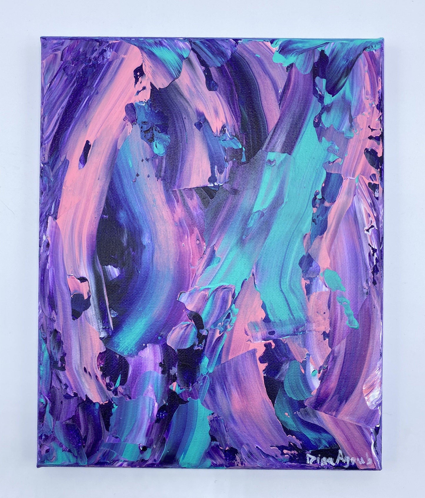 Abstract original acrylic painting in aqua and pink, Bi-pride LGBTQ Art