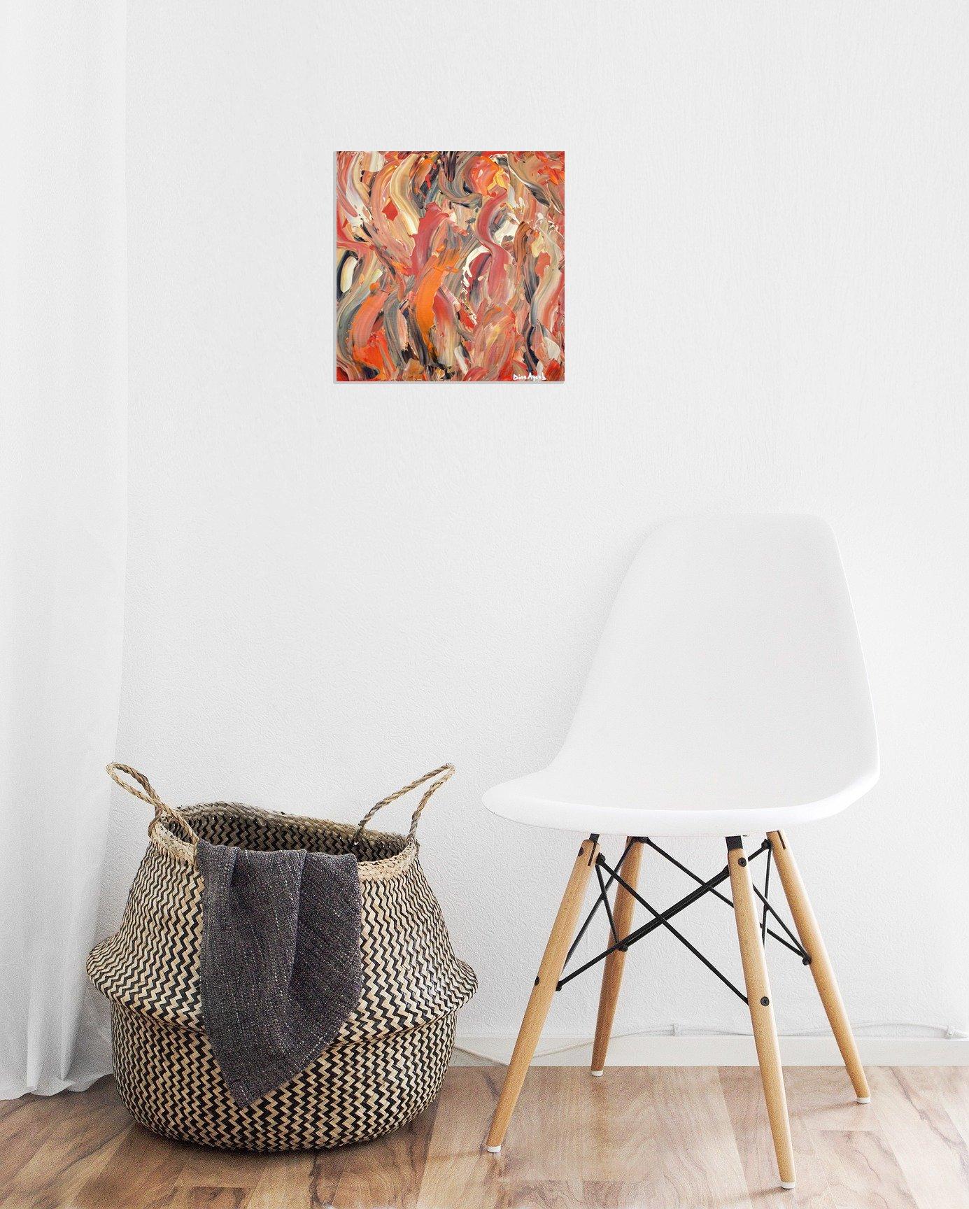 Abstract original acrylic painting in orange and red
