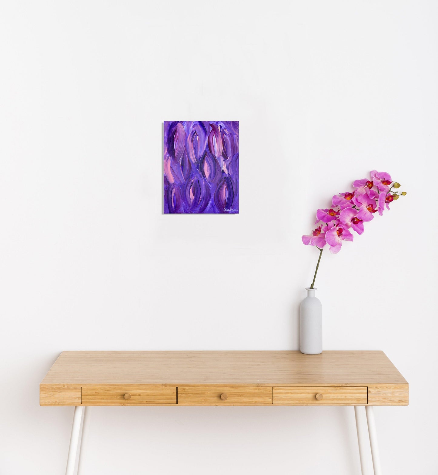 Abstract original acrylic painting in purple and pink