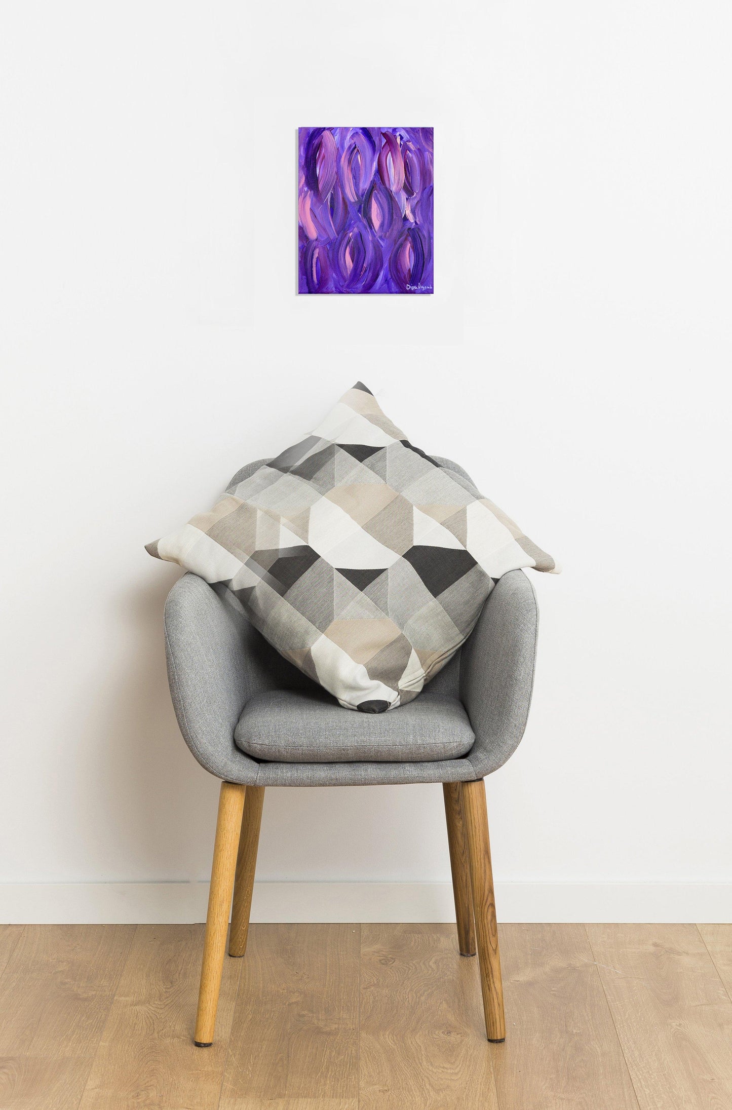 Abstract original acrylic painting in purple and pink