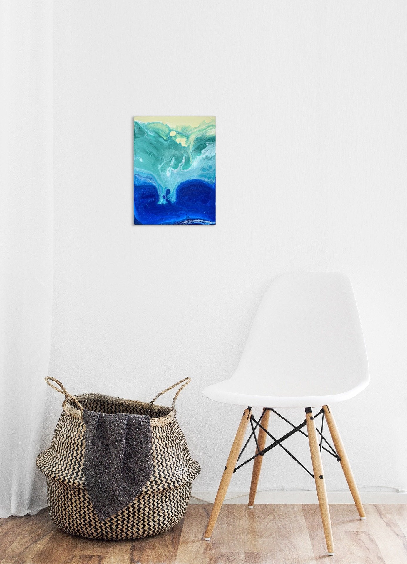 Ocean Beach & Wave Fluid Art Original Acrylic Painting