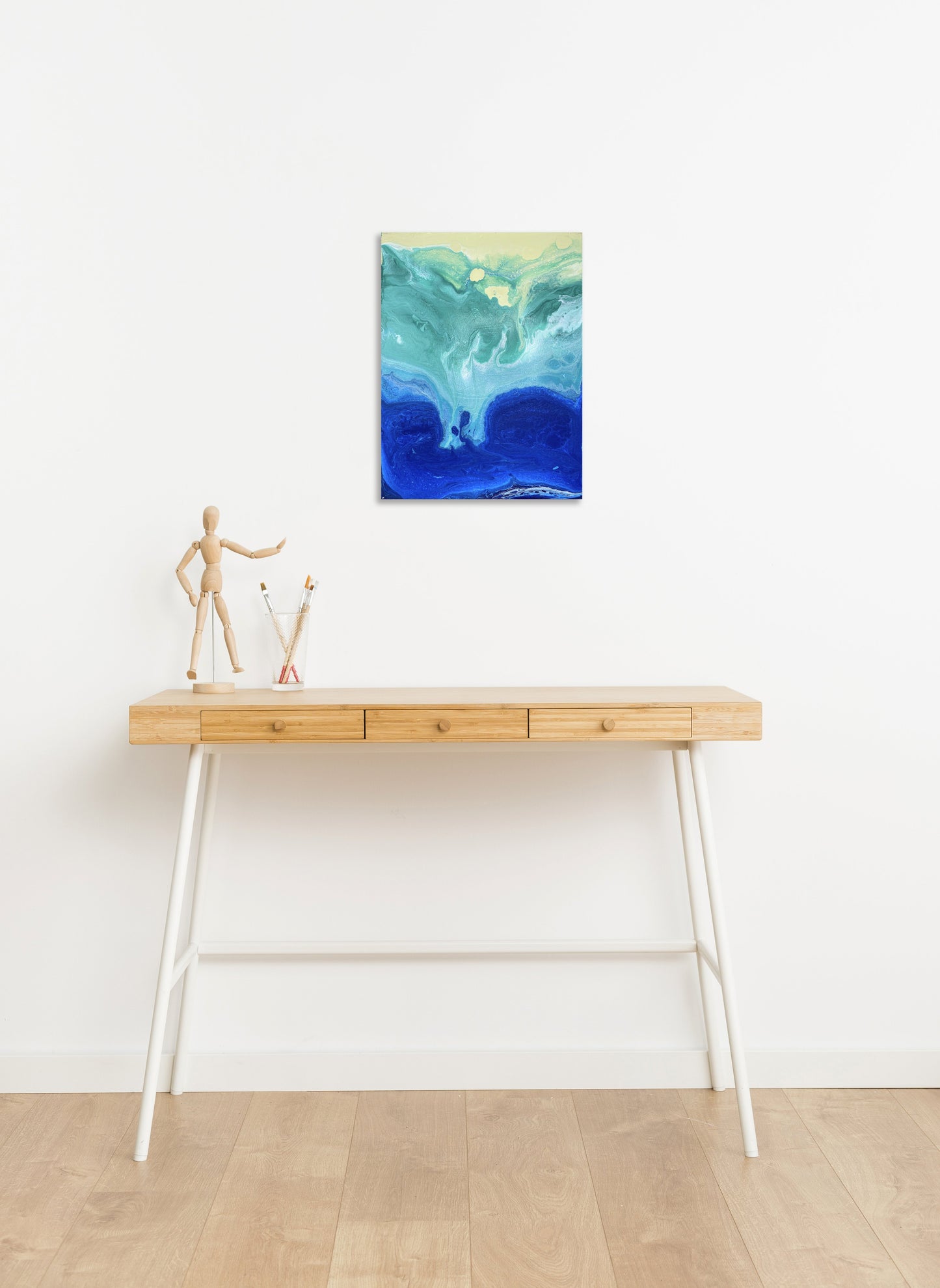 Ocean Beach & Wave Fluid Art Original Acrylic Painting