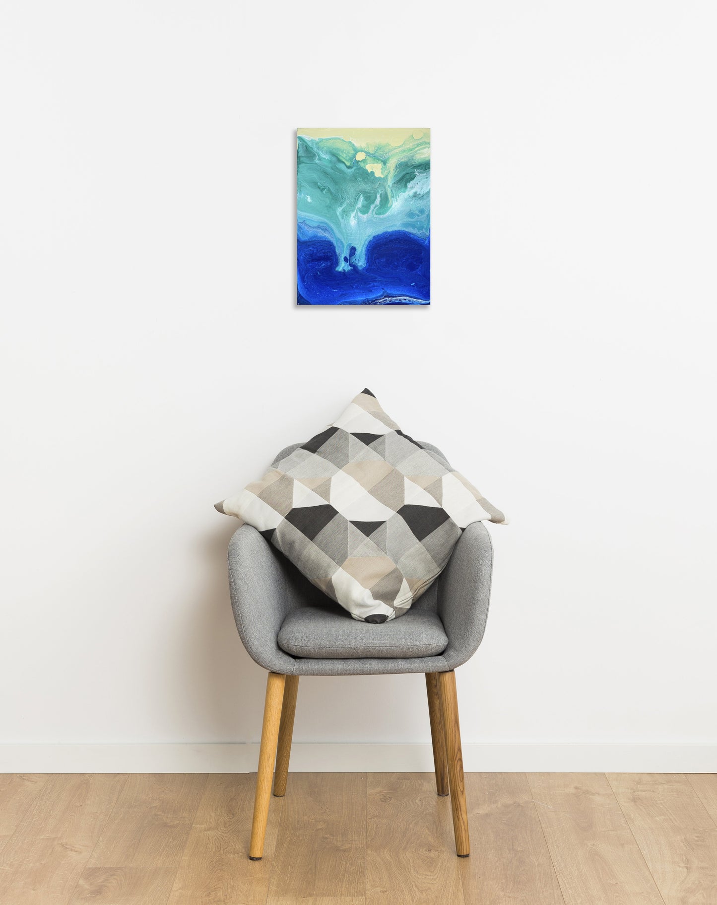 Ocean Beach & Wave Fluid Art Original Acrylic Painting
