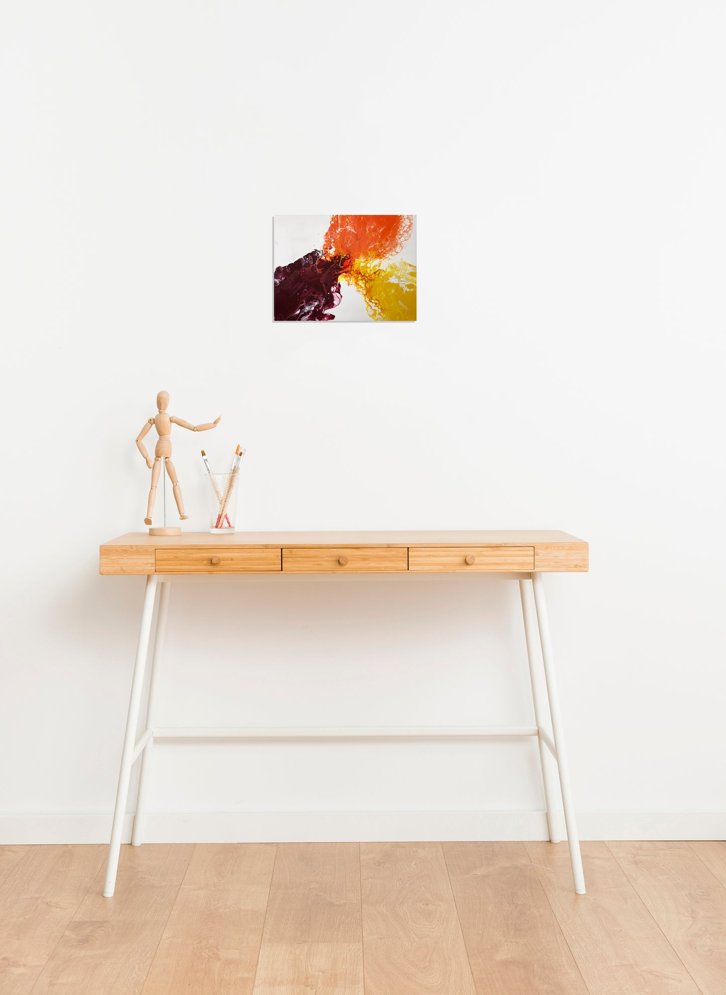 Collission - Original Fluid Art Acrylic Painting, Colorful Yellow, Red and Orange Abstract Art Painting