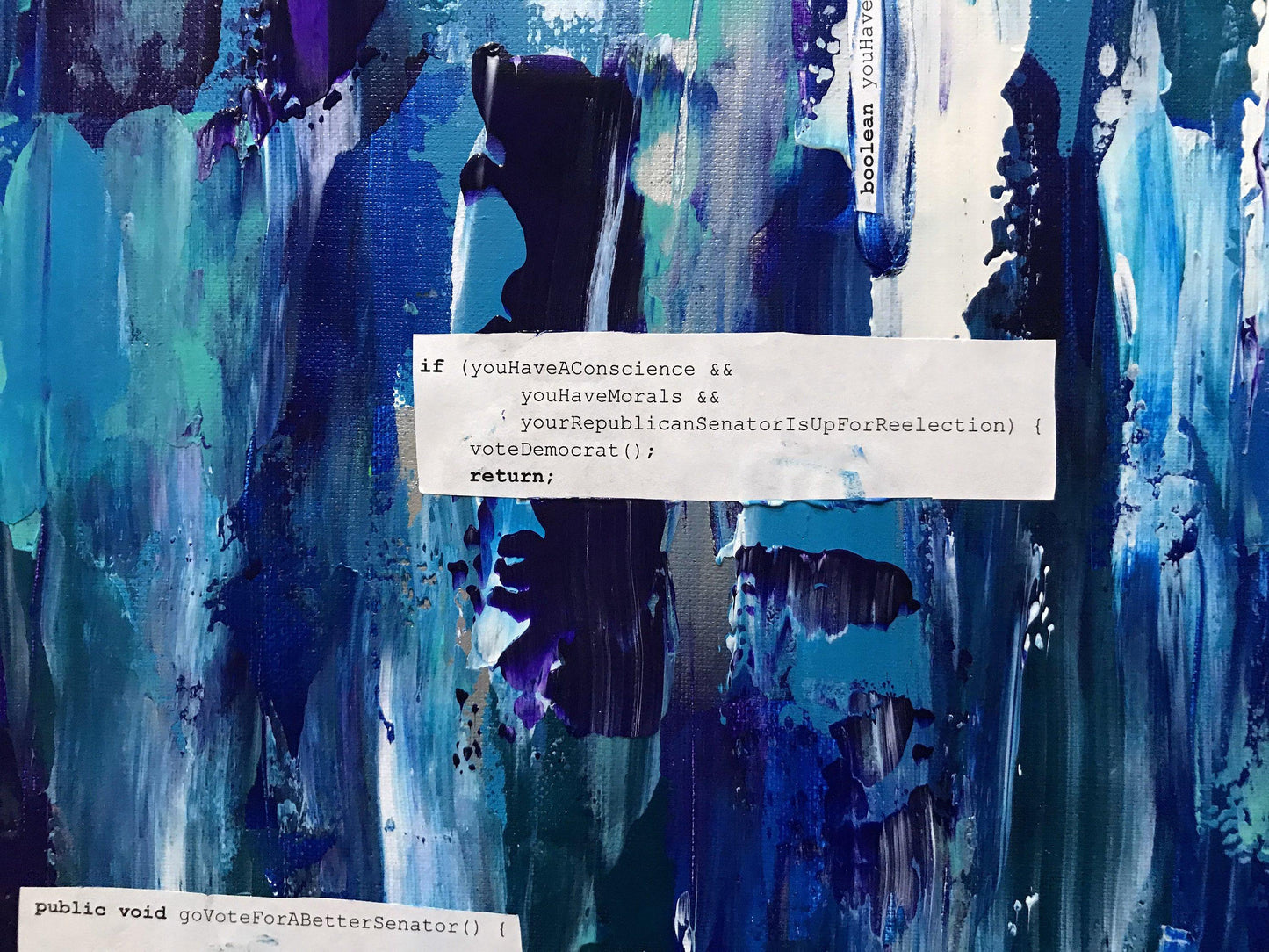 Code art acrylic painting, political art (left/Democrats)