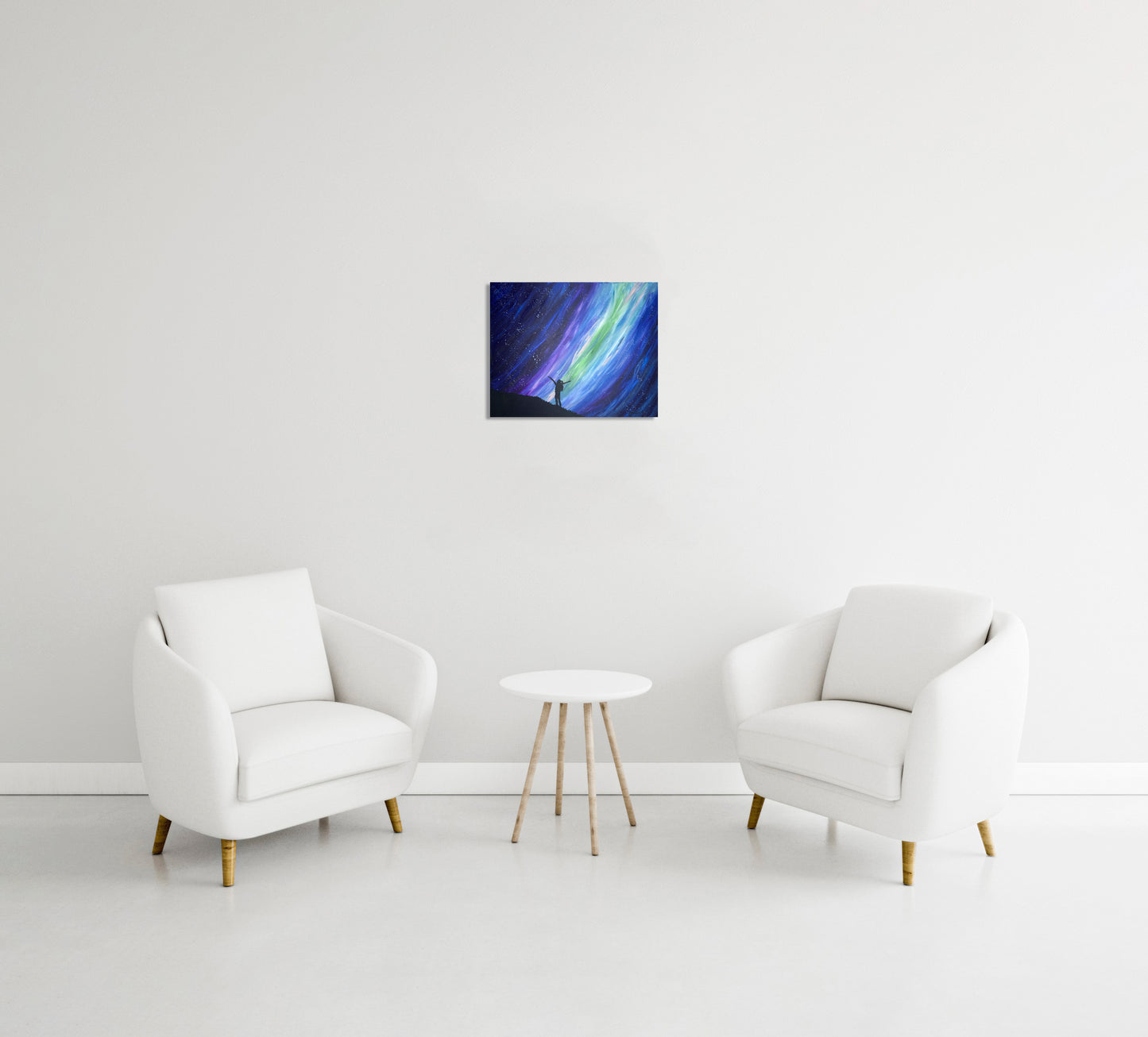 Aurora night sky original acrylic painting, feminist art