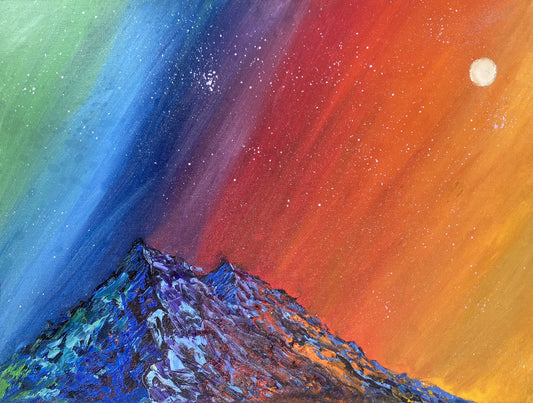 Rainbow Skies & Mountain Aurora Original Oil Painting
