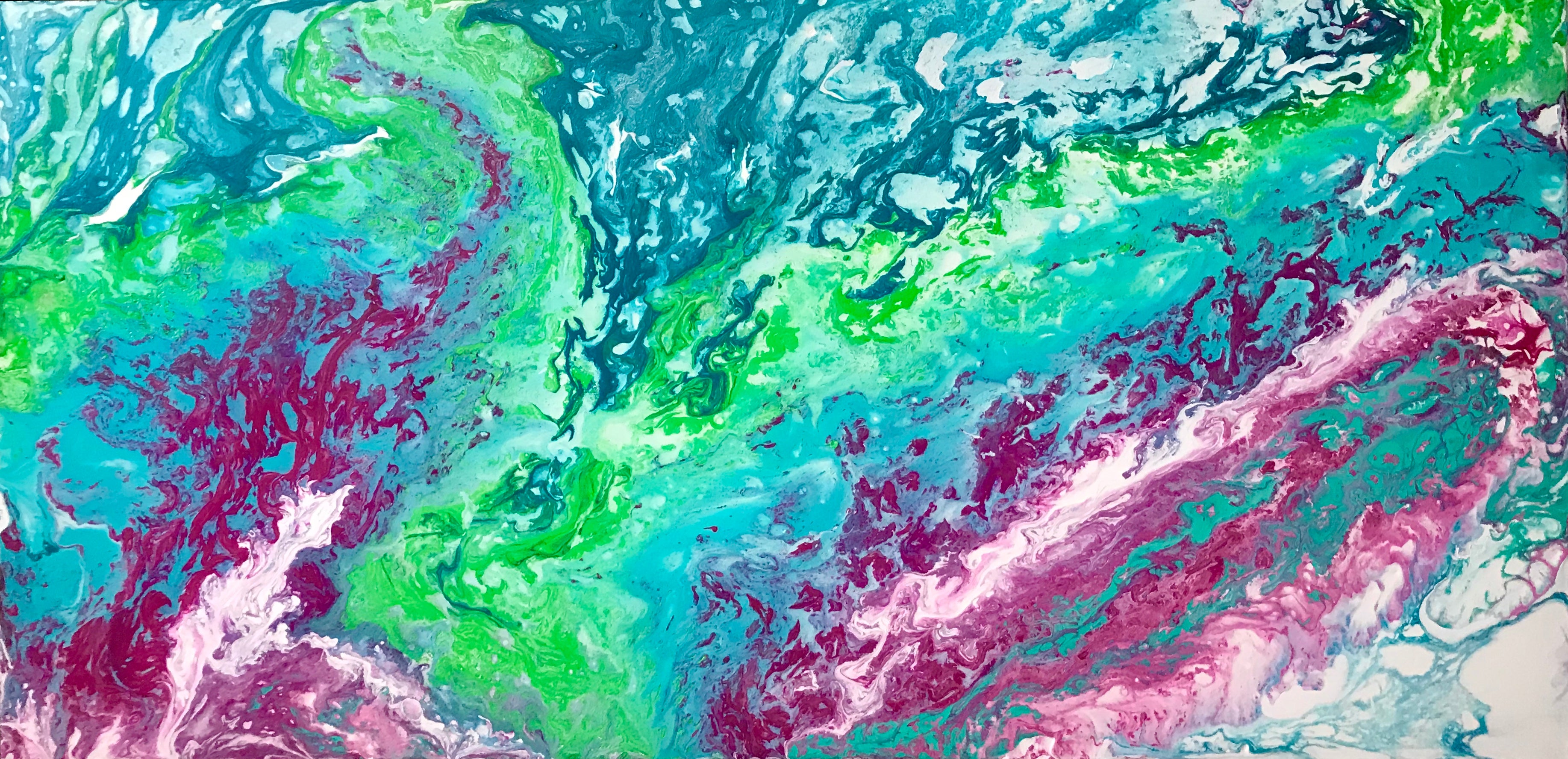 Load video: The making of Optimism, a large acrylic pour painting, 24&quot; x 48&quot;