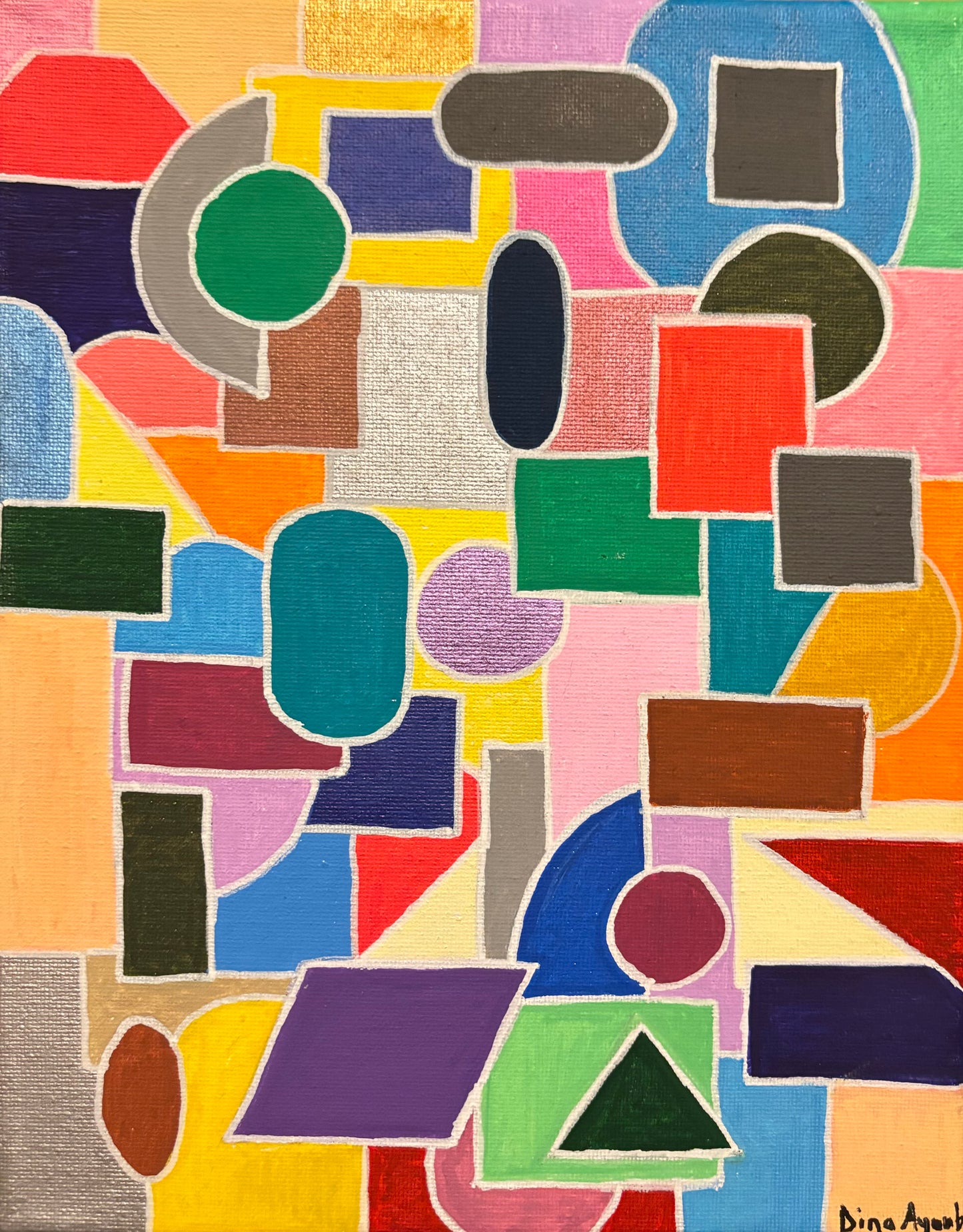 Abstract Geometric Acrylic Painting, 8x10", Colorful mini art