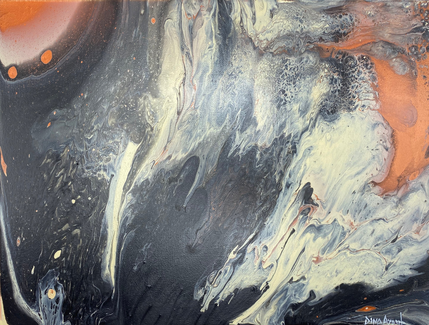 “Molten Core,” Original Acrylic Painting, Fluid Abstract Art