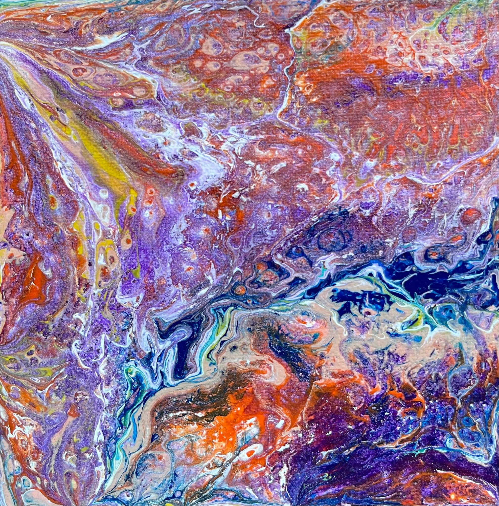 Mini Abstract Art Original Acrylic painting, 6" x 6" in Orange, Purple and Blue