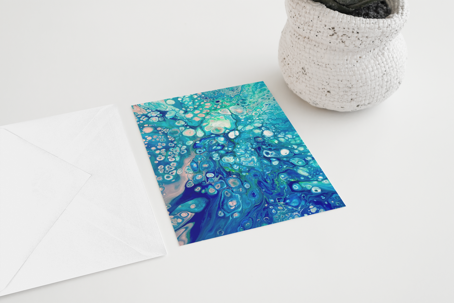 Peach & Aqua Fluid Art Greeting Card