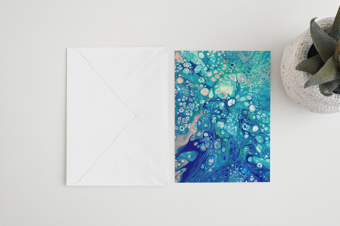 Peach & Aqua Fluid Art Greeting Card