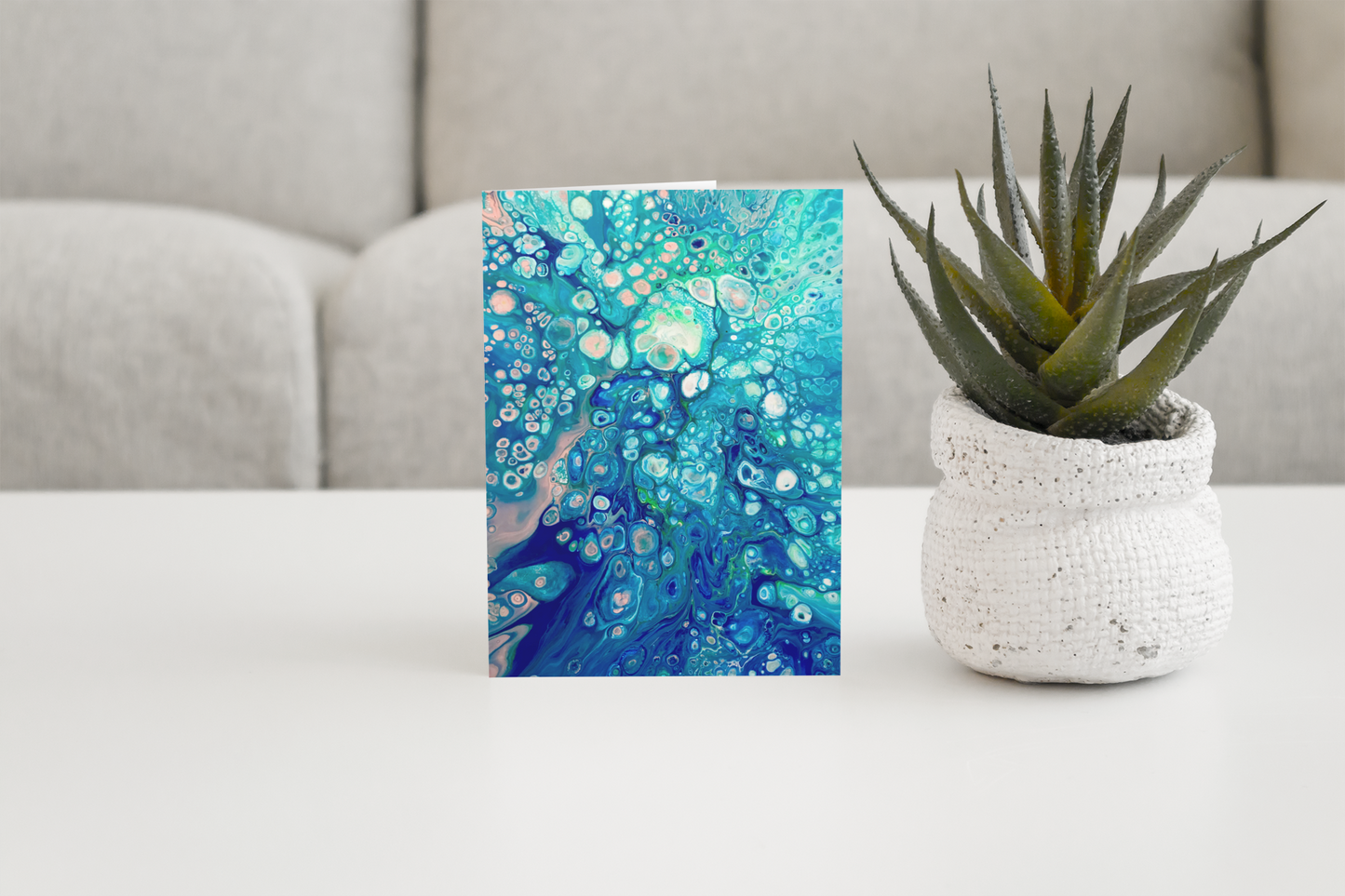 Peach & Aqua Fluid Art Greeting Card