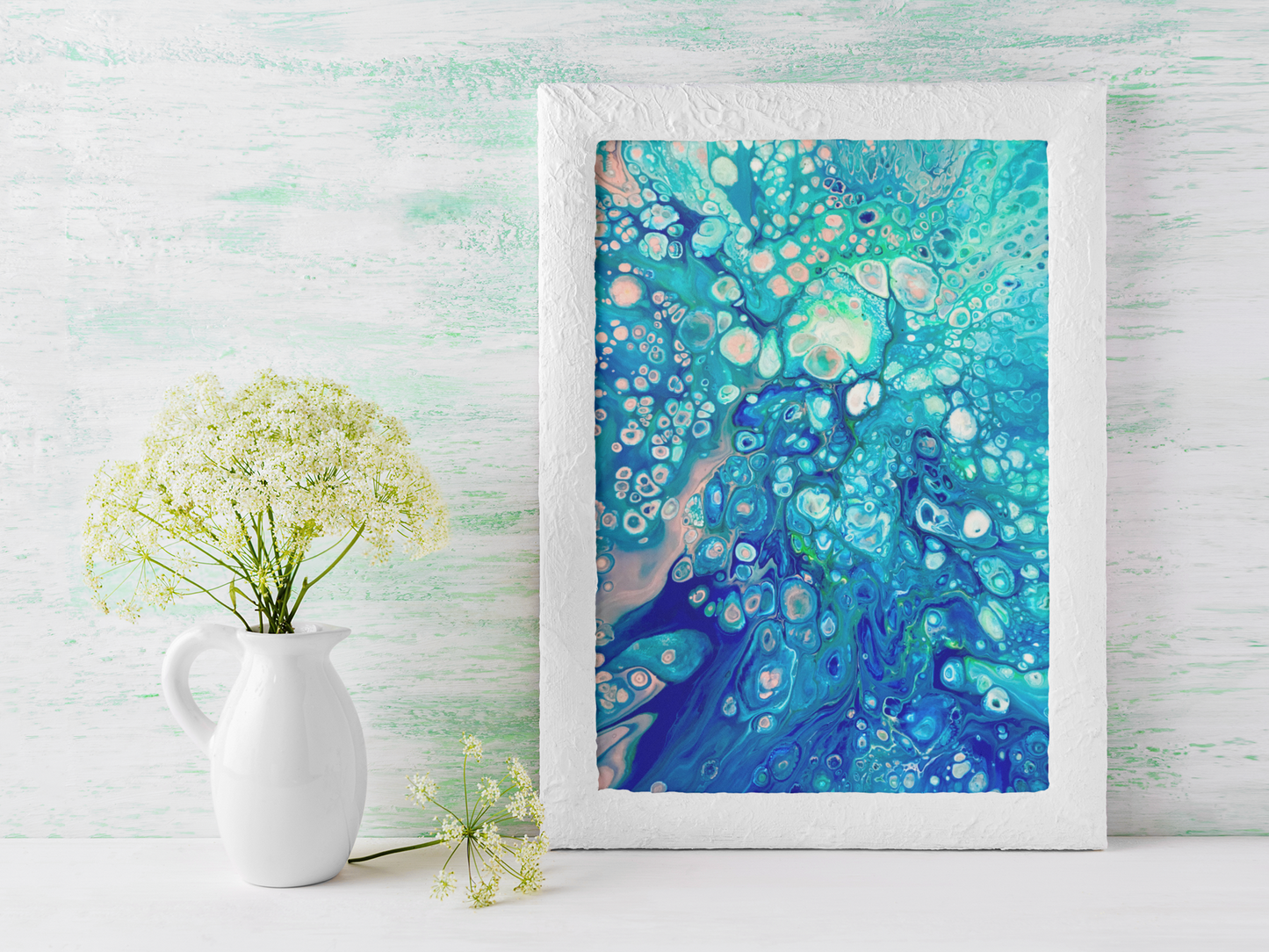 Peach & Aqua Fluid Art Greeting Card