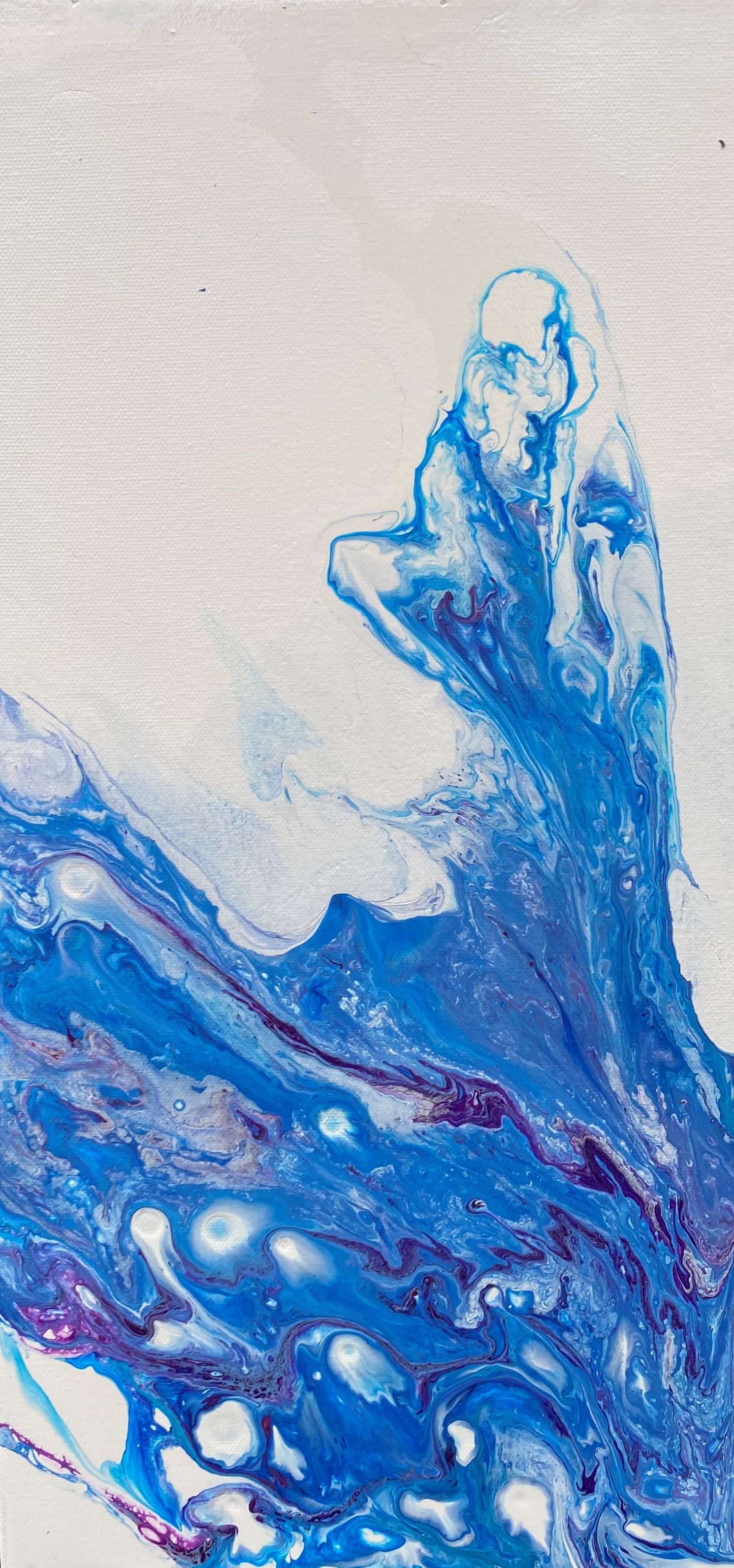 Ocean Wave Blue and White Original Fluid Art Triptych Paintings