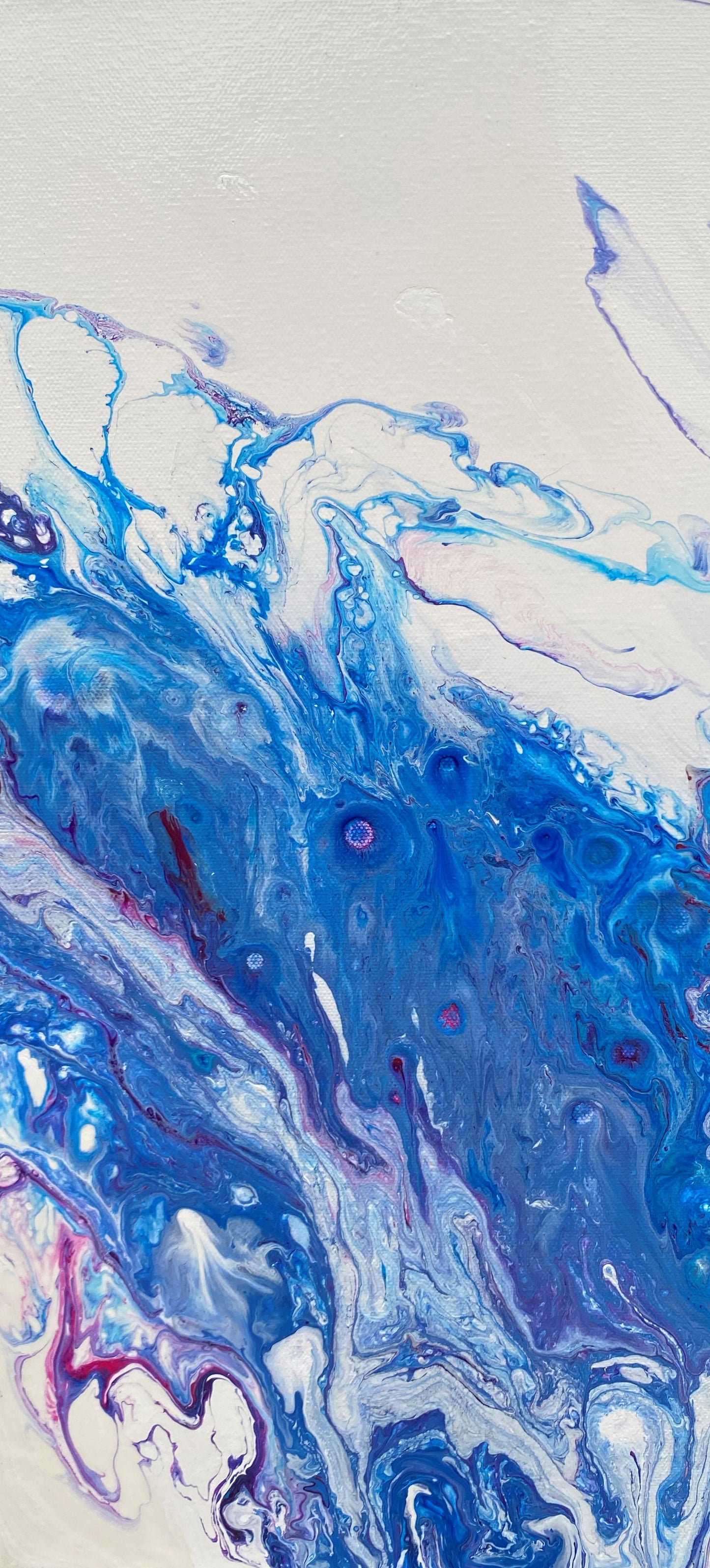 Ocean Wave Blue and White Original Fluid Art Triptych Paintings