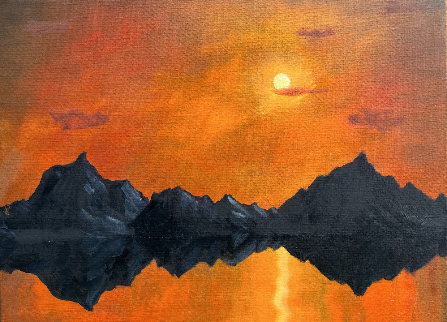 Burning skies fantasy landscape original oil painting