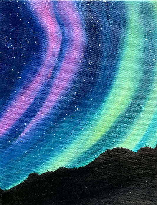 Simple Aurora original oil painting, fantasy landscape art