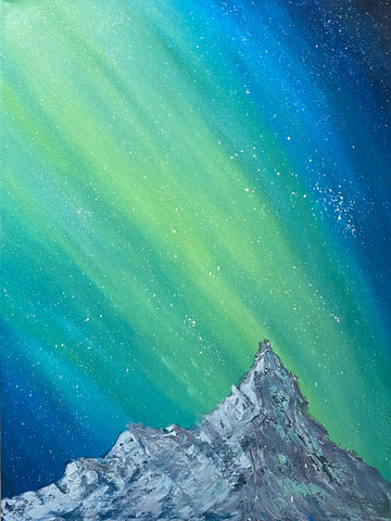 Aurora over Mountains Original Oil Painting