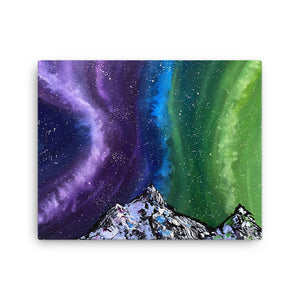 Aurora Night Sky and Mountains Canvas Print