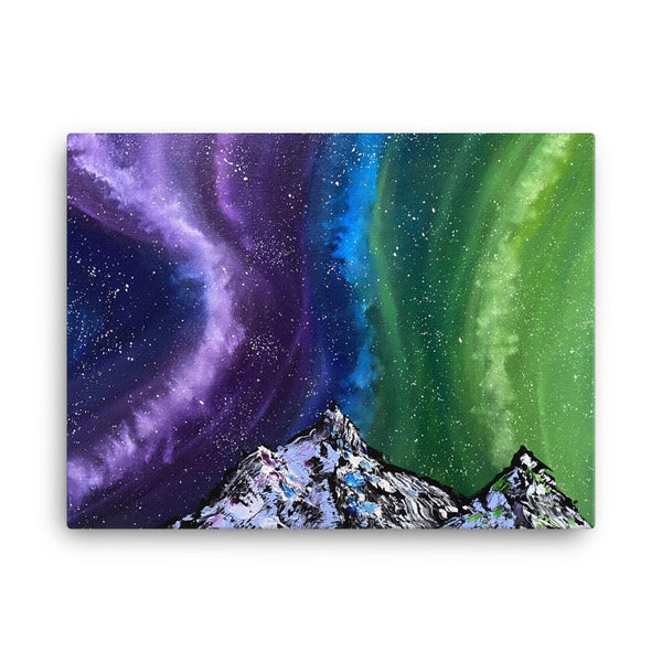 Aurora Night Sky and Mountains Canvas Print