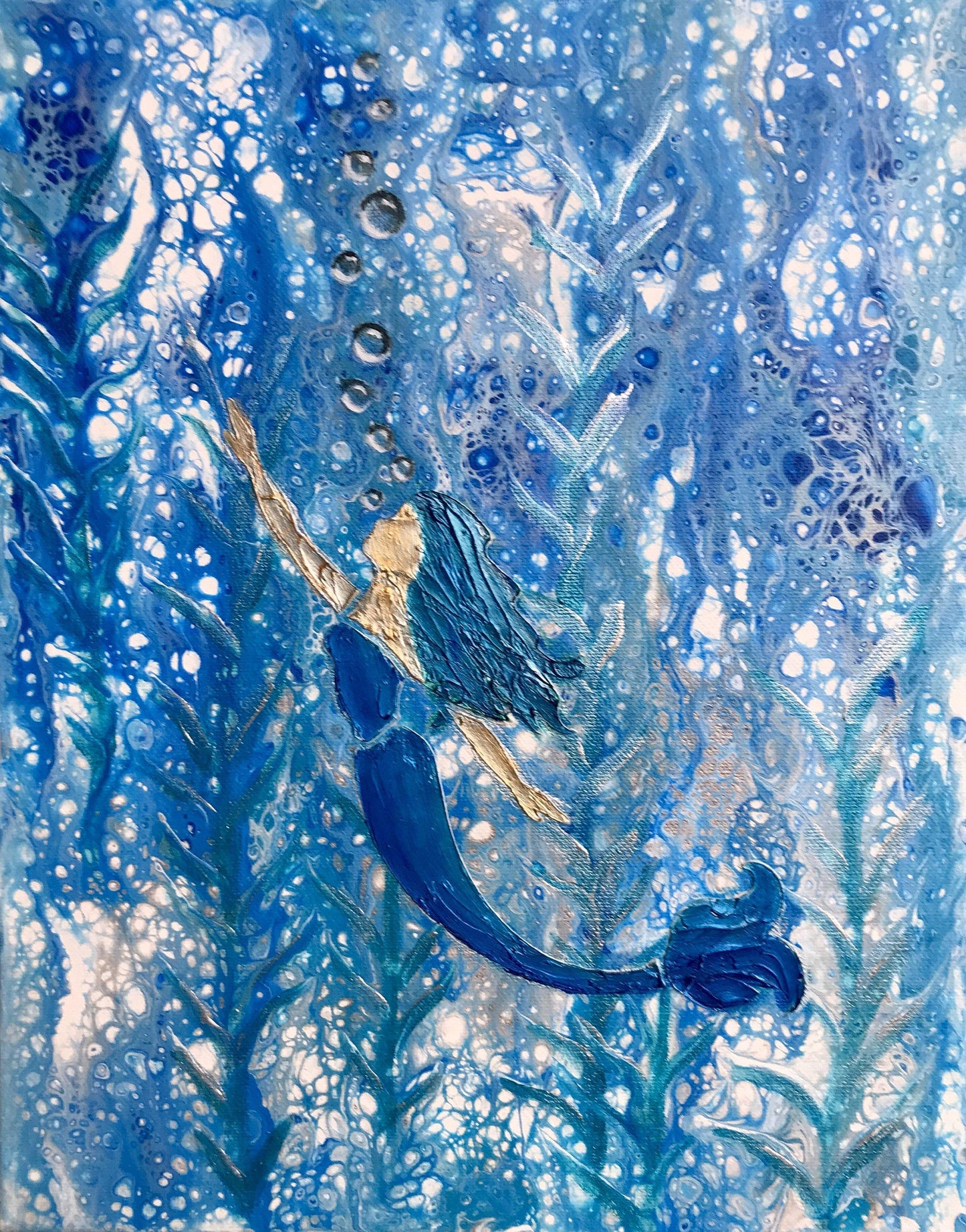 “Mermaid,” Original Acrylic Painting - Fluid Art