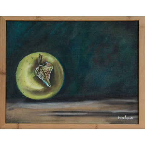 Green Apple Original Oil Painting, Framed
