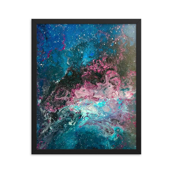 Space Fluid Art Framed poster, cosmos nebula galaxy abstract art, stars,