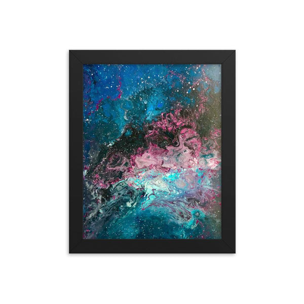 Space Fluid Art Framed poster, cosmos nebula galaxy abstract art, stars,