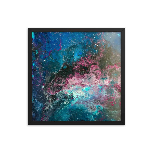 Space Fluid Art Framed poster, cosmos nebula galaxy abstract art, stars,