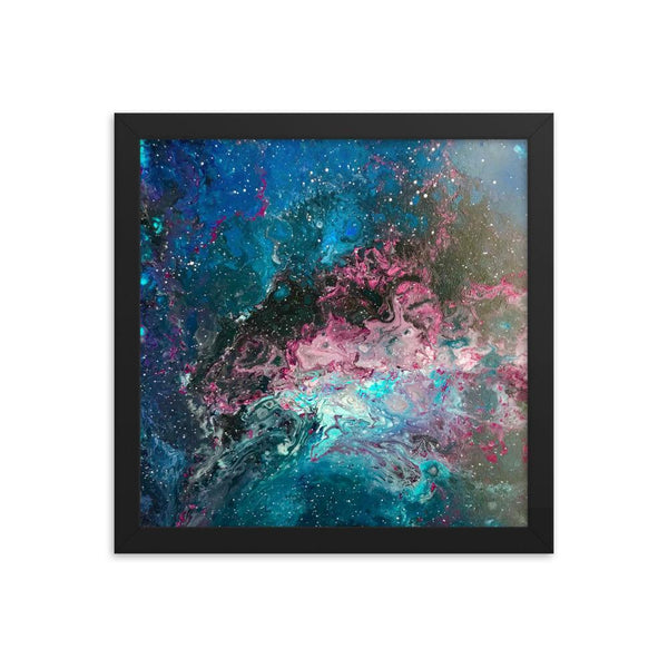 Space Fluid Art Framed poster, cosmos nebula galaxy abstract art, stars,