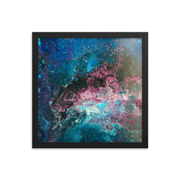 Space Fluid Art Framed poster, cosmos nebula galaxy abstract art, stars,