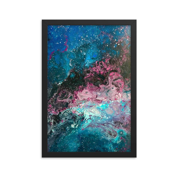 Space Fluid Art Framed poster, cosmos nebula galaxy abstract art, stars,