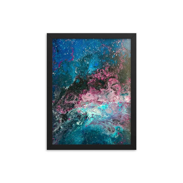 Space Fluid Art Framed poster, cosmos nebula galaxy abstract art, stars,