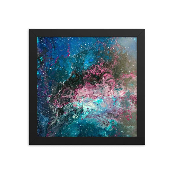 Space Fluid Art Framed poster, cosmos nebula galaxy abstract art, stars,