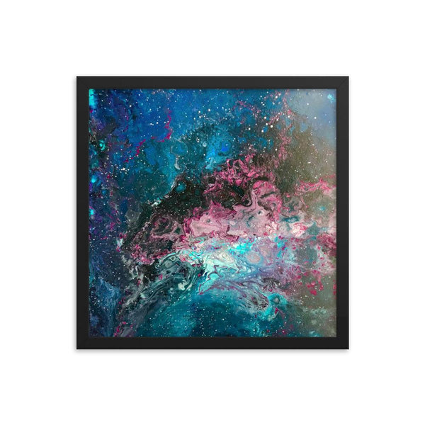 Space Fluid Art Framed poster, cosmos nebula galaxy abstract art, stars,