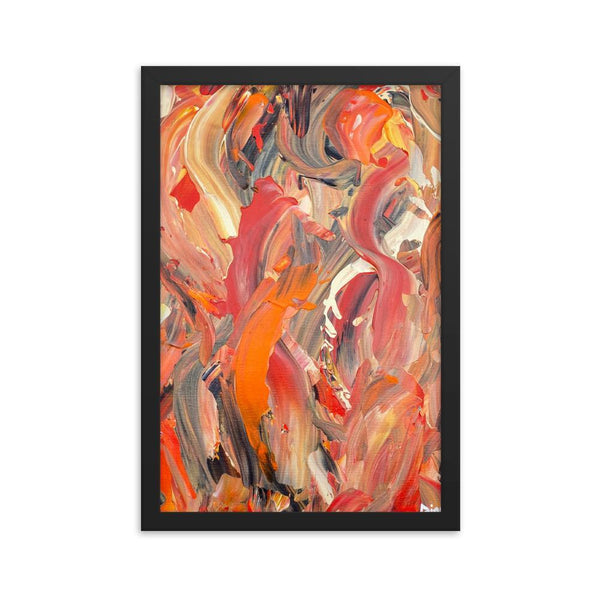 Abstract feminist framed art print poster in orange and red