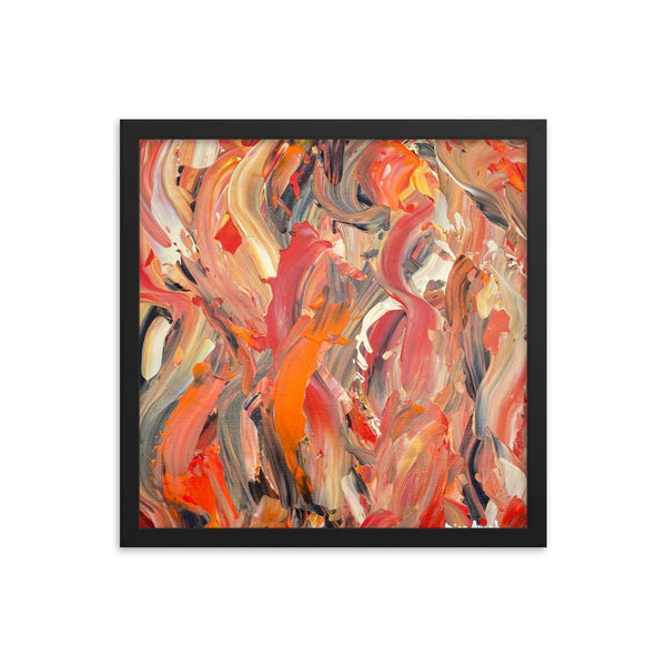 Abstract feminist framed art print poster in orange and red