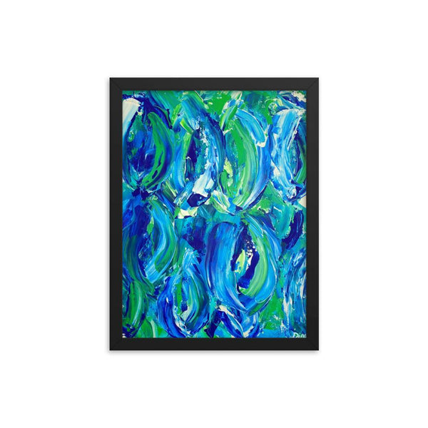 Abstract feminist framed art print in blue and green