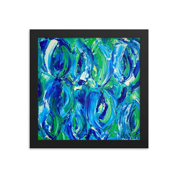 Abstract feminist framed art print in blue and green