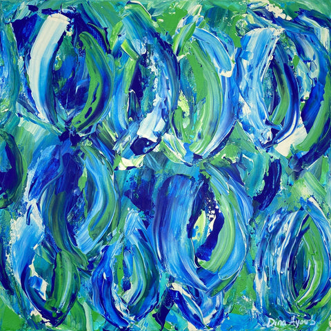 Abstract original acrylic painting in blue and green