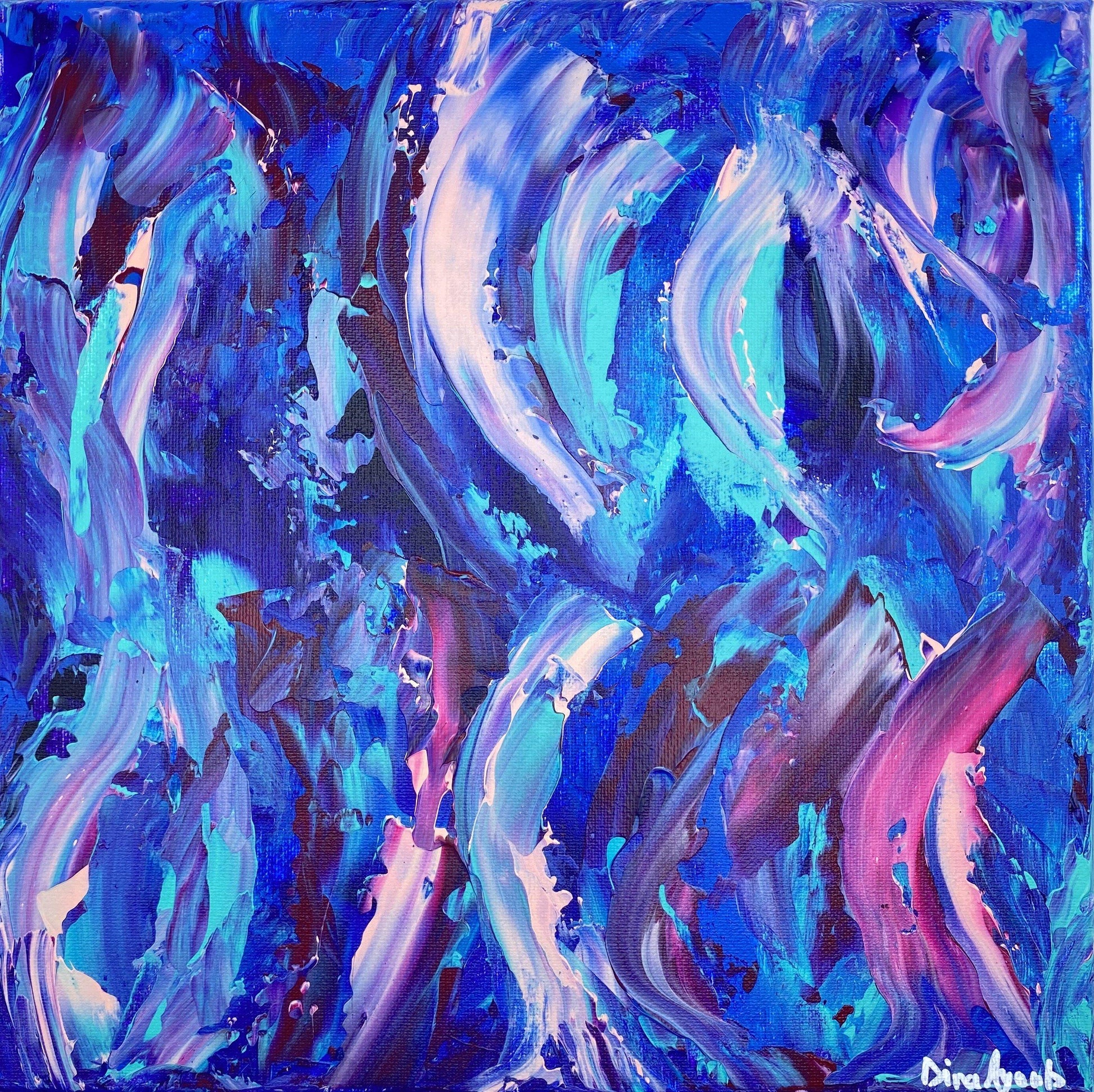 Abstract original acrylic painting in blues and purples – Dee's