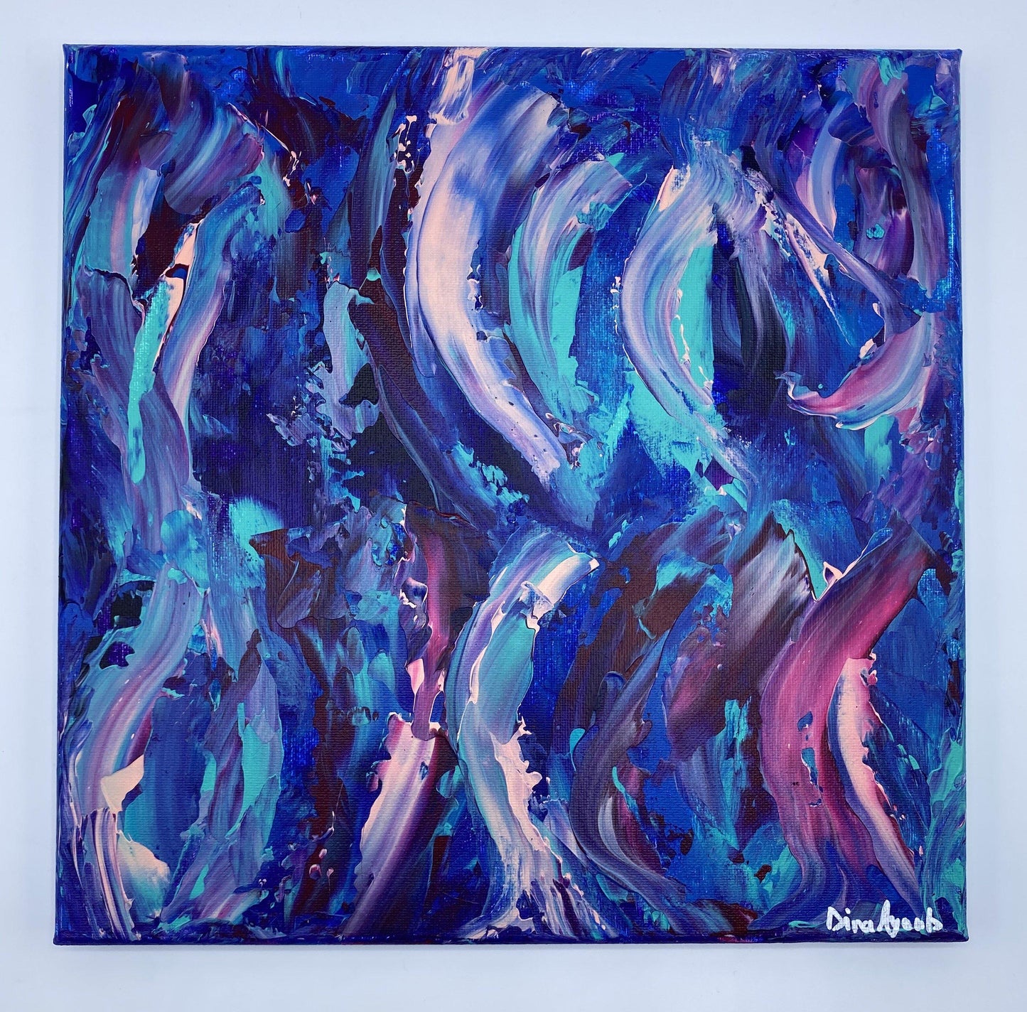 Abstract original acrylic painting in blues and purples