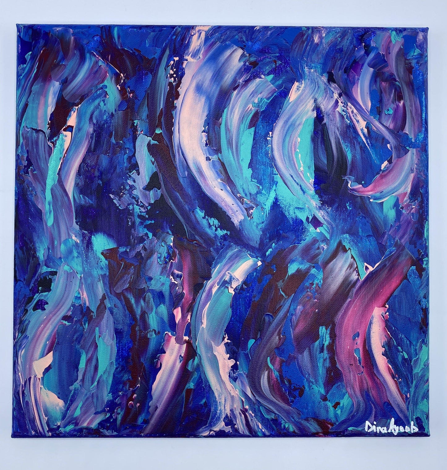 Abstract original acrylic painting in blues and purples