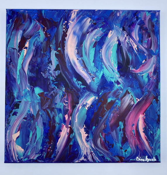 Abstract original acrylic painting in blues and purples