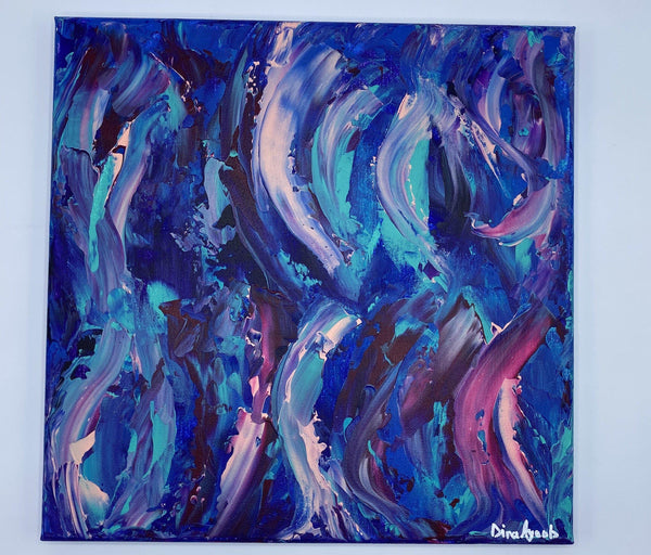 Abstract original acrylic painting in blues and purples