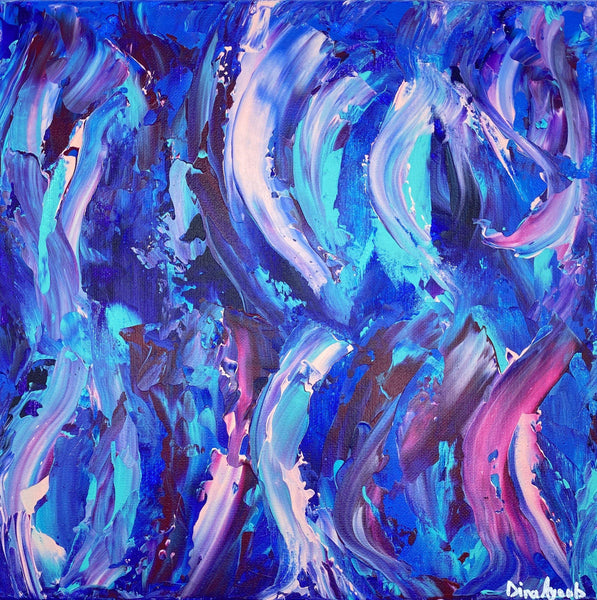 Abstract original acrylic painting in blues and purples
