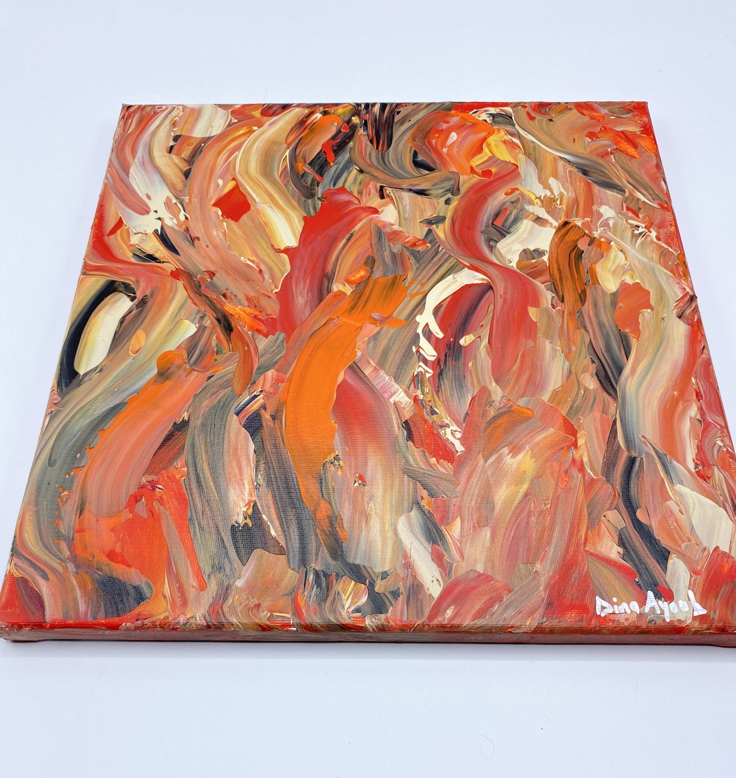 Abstract original acrylic painting in orange and red